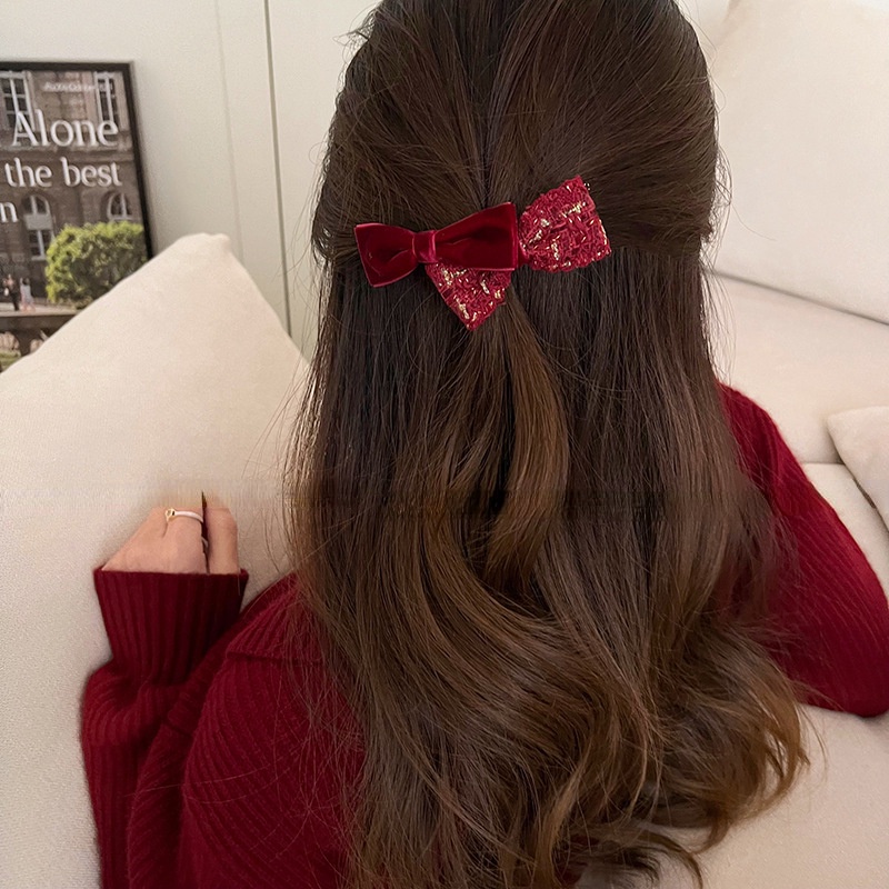 Kẹp Tóc Nơ Bằng Len Nhung Dệt Kim Thời Trang 2023