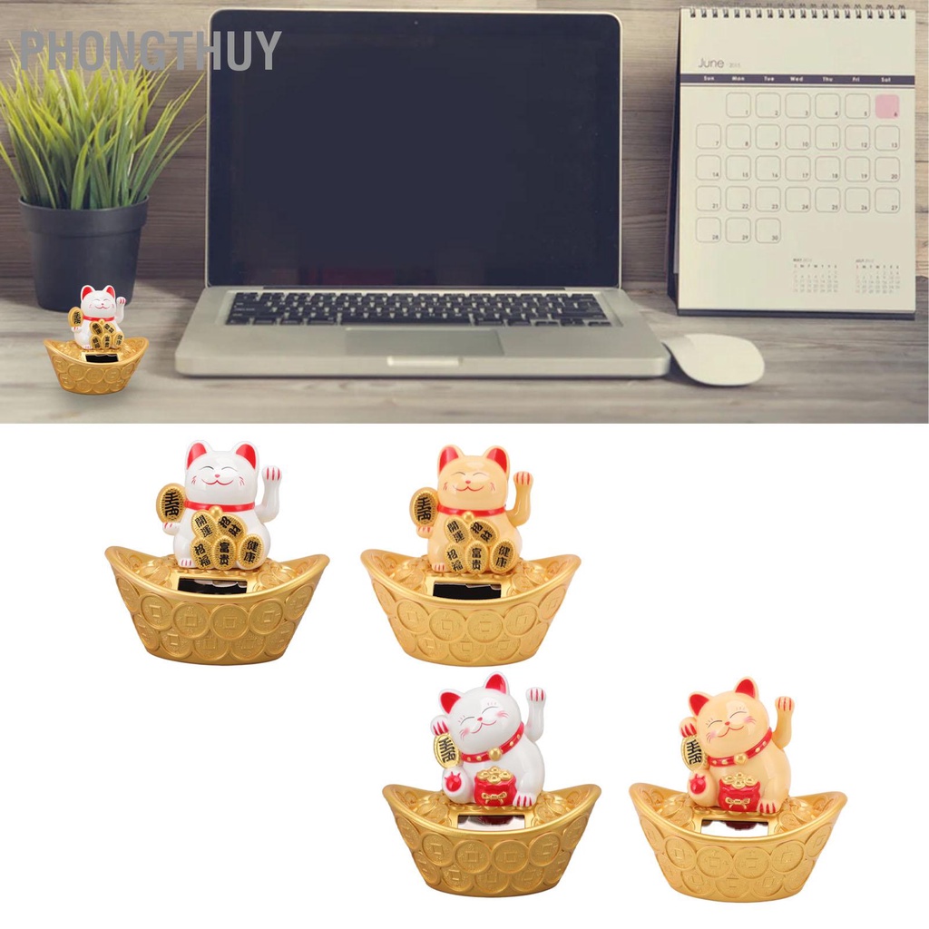 Mèo Thần Tài Vẫy Tay Năng Lượng Mặt Trời May Mắn Chiêu Tài Trang Trí Nhà cửa / Xe Hơi