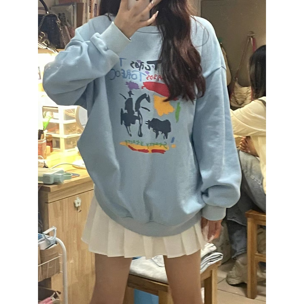 Áo Thun HIIXIIVI Unisex Dáng Rộng Tay Dài In Họa Tiết Phong Cách Hàn Quốc Mới 2023