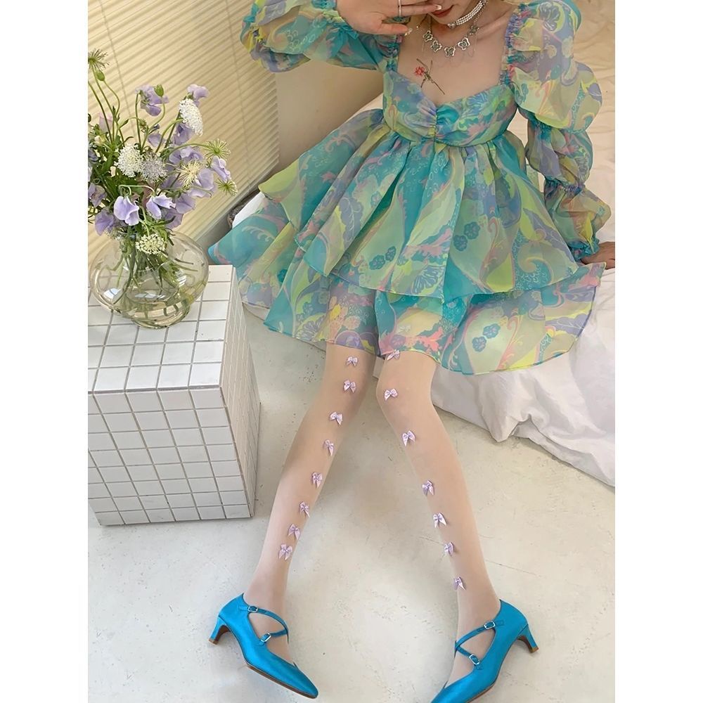 Đầm Tay Phồng Dài Cổ Vuông Phong Cách Pháp Thời Trang Mùa Hè Xinh Xắn Cho Nữ