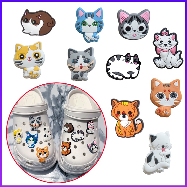 Bộ Sticker Hoạt Hình Gắn Dép Crocs Chủ Đề Mèo Siêu Dễ Thương - 10 Sticker Cross Jibbitz