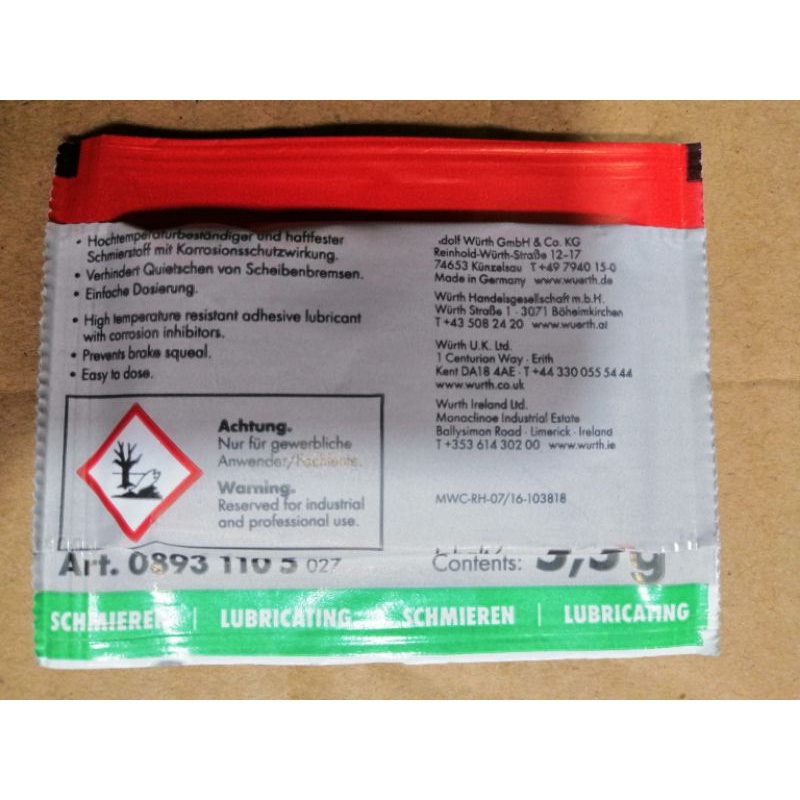 Combo 10 gói mỡ tra má phanh Wurth Đức chất lượng cao