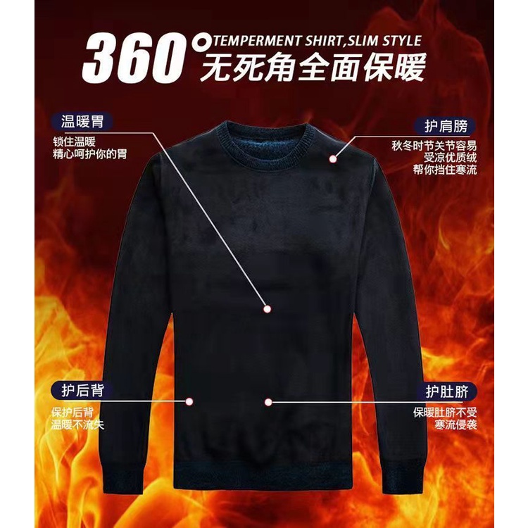 Áo Sweater Cổ Tròn Lót Lông Cừu Dày Dặn Màu Sắc Đơn Giản Thời Trang Mùa Đông Cho Nam Giới