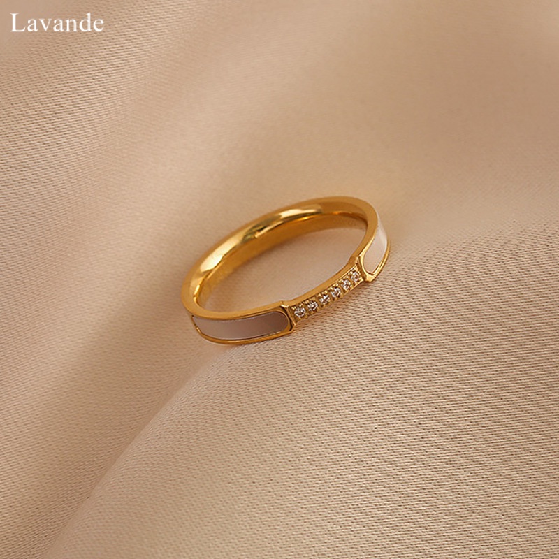 Nhẫn Thép Titan Dát Đá Màu Vàng Hồng Nhẹ Dễ Phối Đồ Phong Cách Nhật Bản Sang Trọng Cho Nữ J1Z4