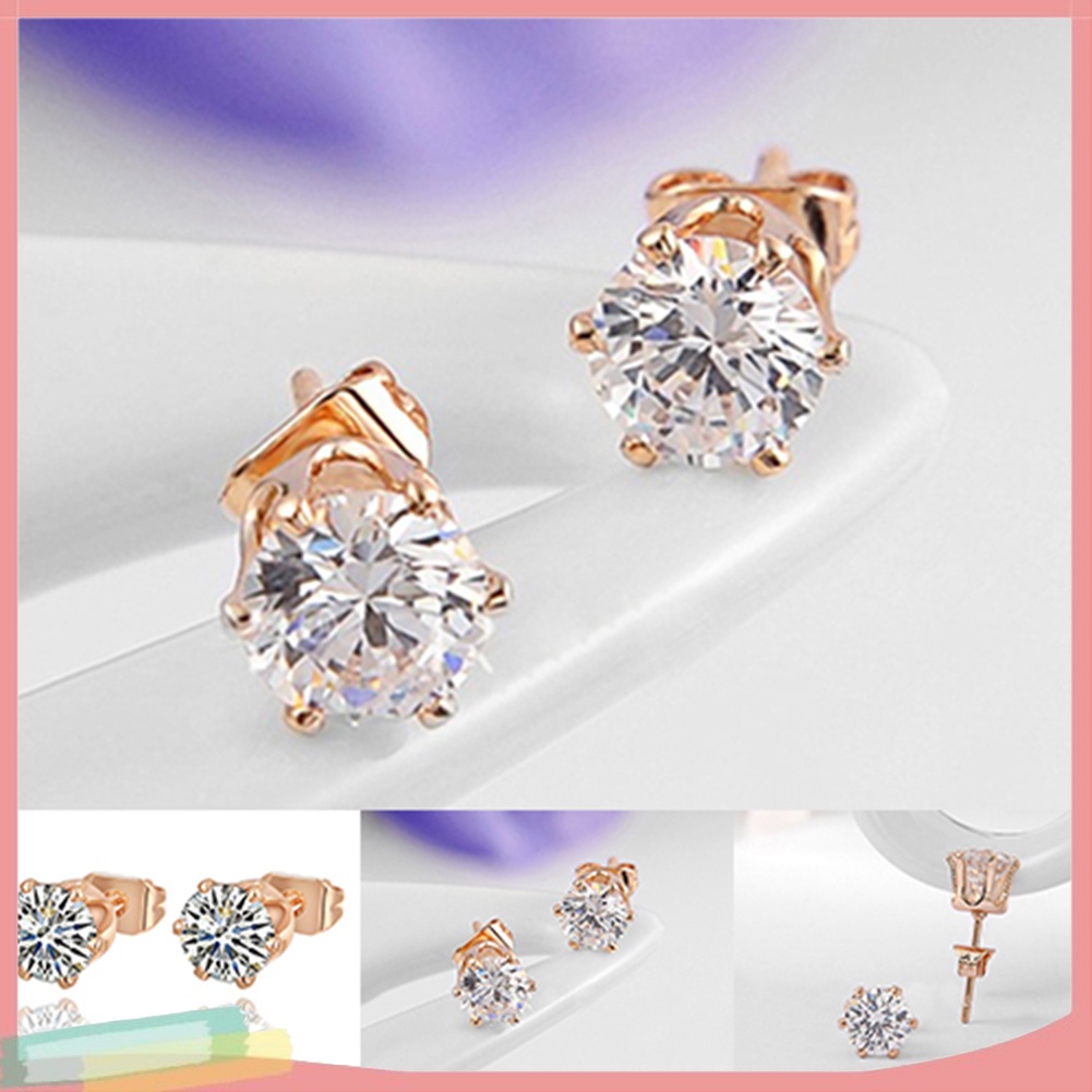 Đôi khuyên tai mạ vàng hồng đính kim cương giả thời trang cho nữ