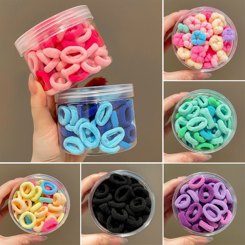 Set 100 Dây Thun Buộc Tóc Nhiều Màu Sắc Chất Lượng Cao