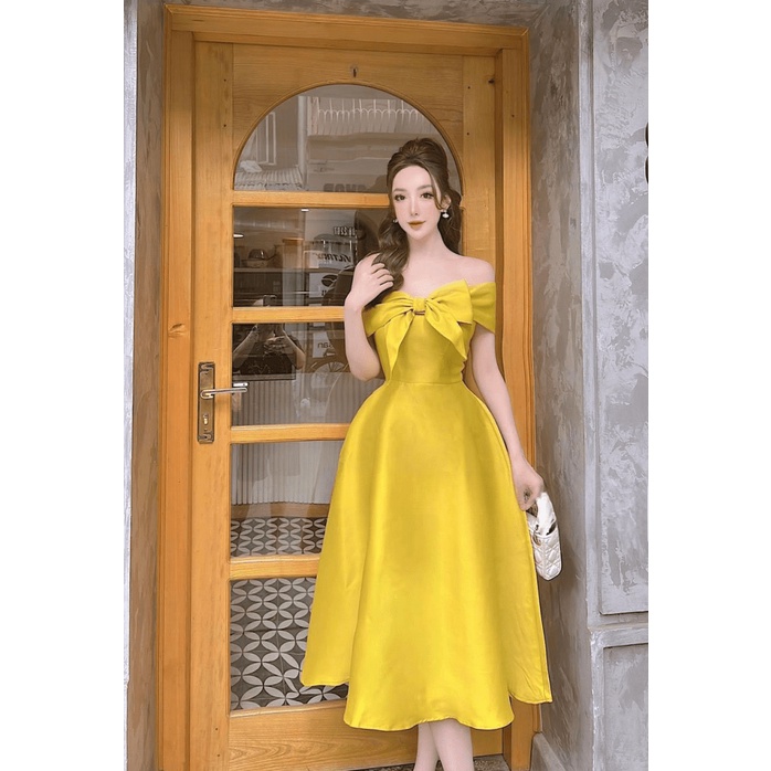 ĐẦM XINH GIÁ RẺ NHƯ CHO | ĐẦM TAPTA TRỄ VAI CÓ THẮT NƠ Ở NGỰC DÁNG DÀI XÒE SANG CHẢNH UP SHOP HHP