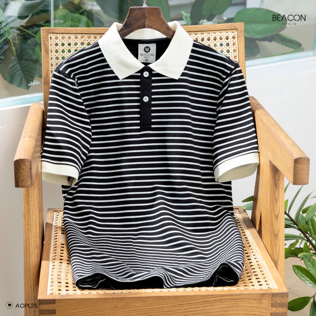 Áo Polo Nam In Sọc Ngang BEACON DENIM Chất Cotton Pha Poly Mã AOPL25