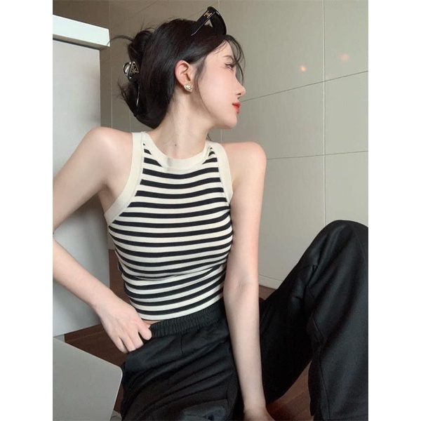 ÁO BA LỖ KẺ SỌC 55-90kg - ảnh thật mẫu béo chụp