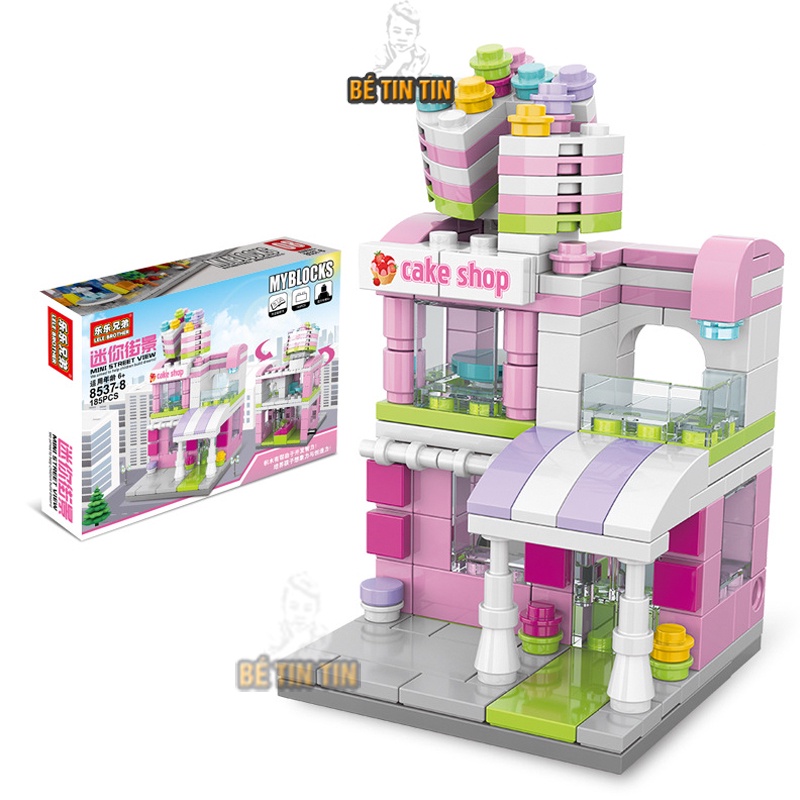 Đồ Chơi Xếp Hình Lắp Ráp Mãnh Nhỏ Kiểu Dáng Hình Quán Ăn, Tiệm Hoa, Quang Cảnh Thành Phố Cho Bé