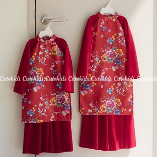 Set áo dài mẹ & bé Hoa Đỏ