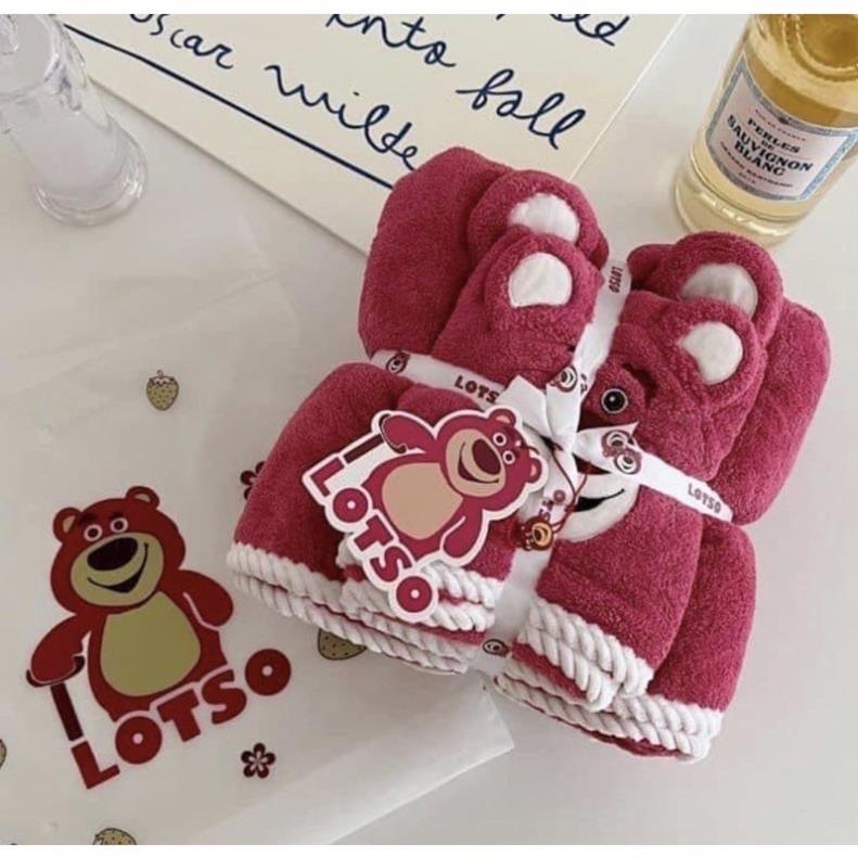 Sét 2 khăn tắm + khăn mặt gấu hồng LOTSO ,
