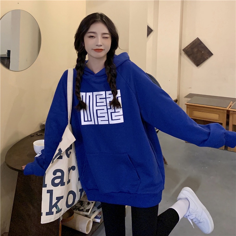 Áo Hoodies Dáng Rộng Hoạ Tiết In Phong Cách Vintage Hàn Quốc