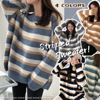 💖RIOME Tủ quần áo💖Áo sweater mỏng kẻ sọc phong cách Hàn Quốc cho nữ