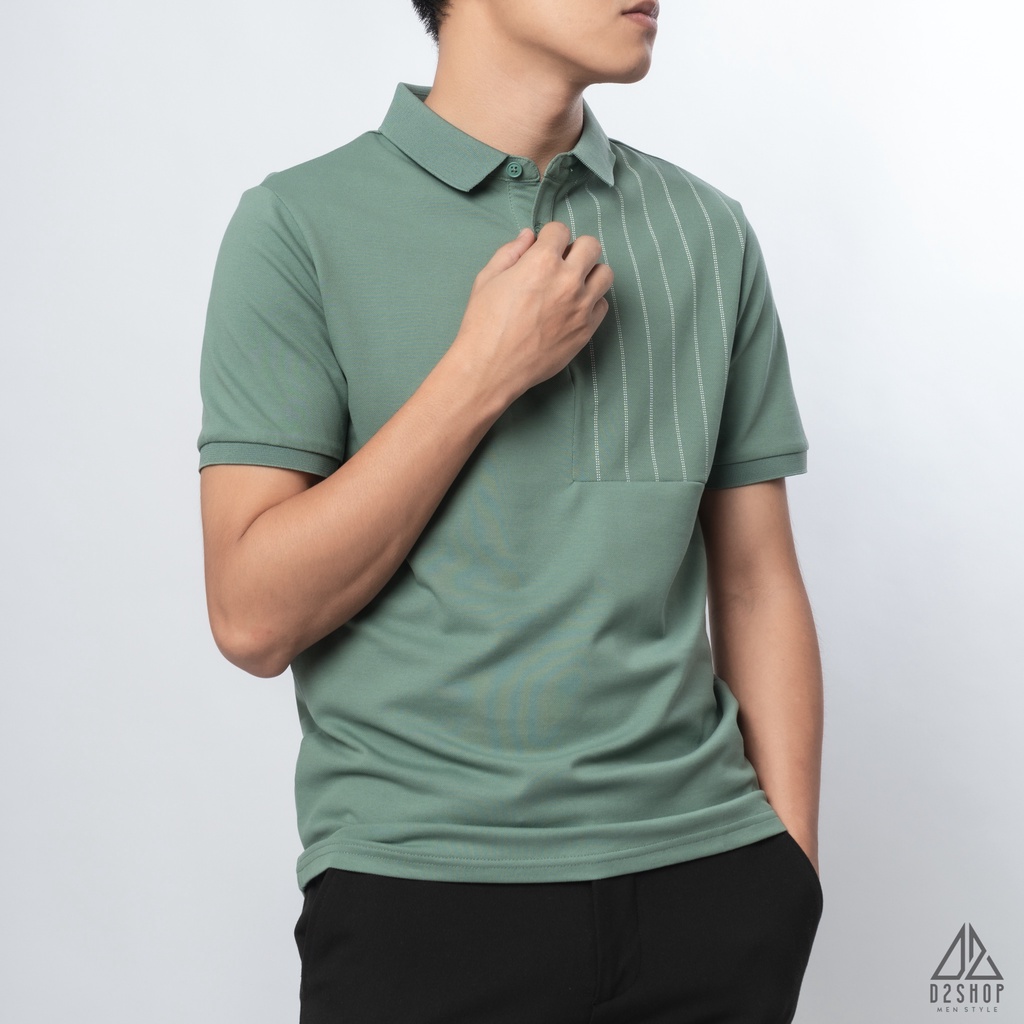 Áo thun polo nam D2shop, áo thun cổ bẻ nam phối sọc ngực , 3 màu [B-D6018]