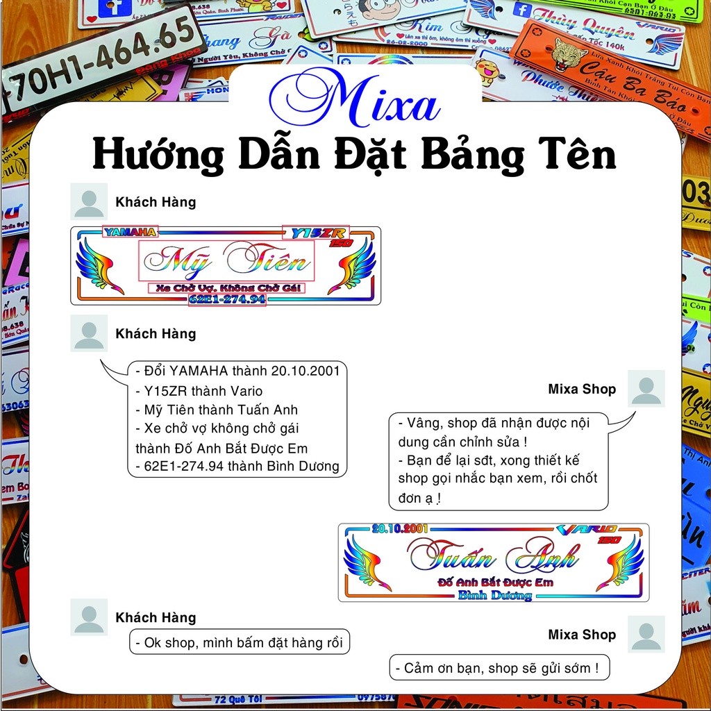 Bảng tên xe máy Inox 304 không gỉ tặng kèm ốc titan+bass gắn