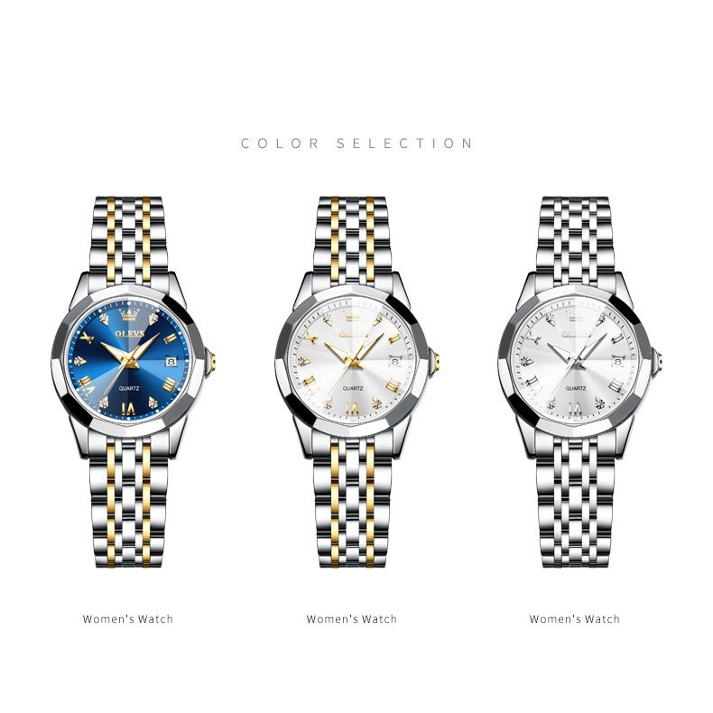 Đồng Hồ Nữ Olevs Dây Kim Loại Bằng Thép Mặt Tròn Size 27mm Đính Kim Cương Chống Nước Thời Trang Công Sở Sang Trọng