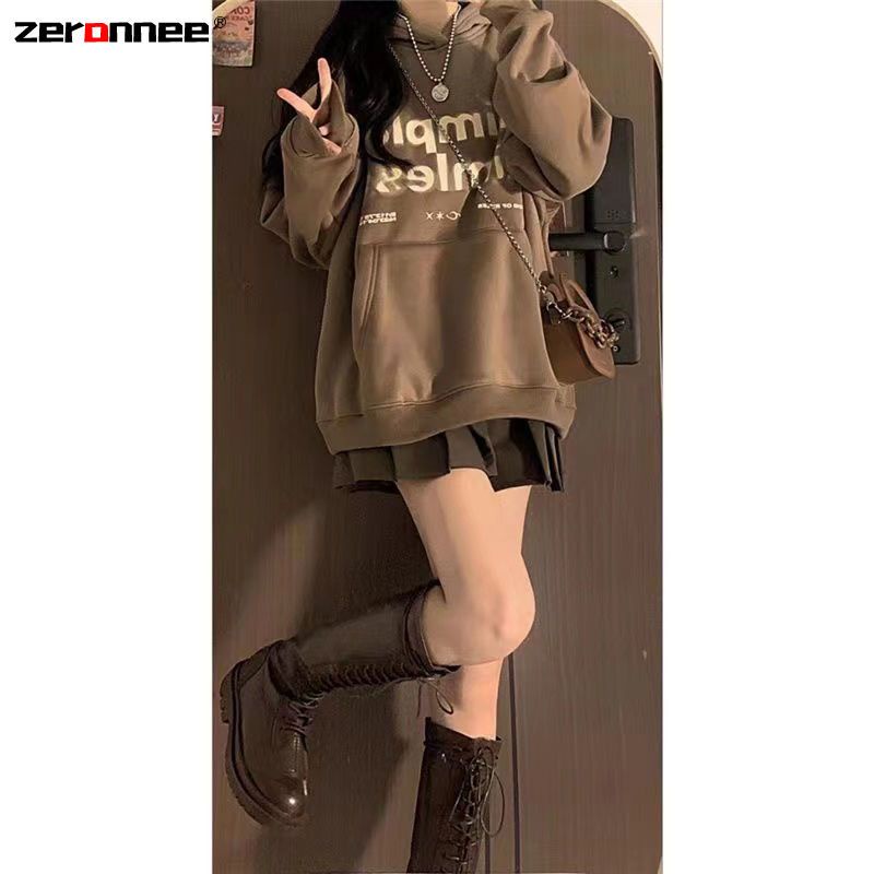 Bộ Áo Hoodie + Chân Váy Xếp Ly Đơn Giản Thời Trang Thu Đông 2023
