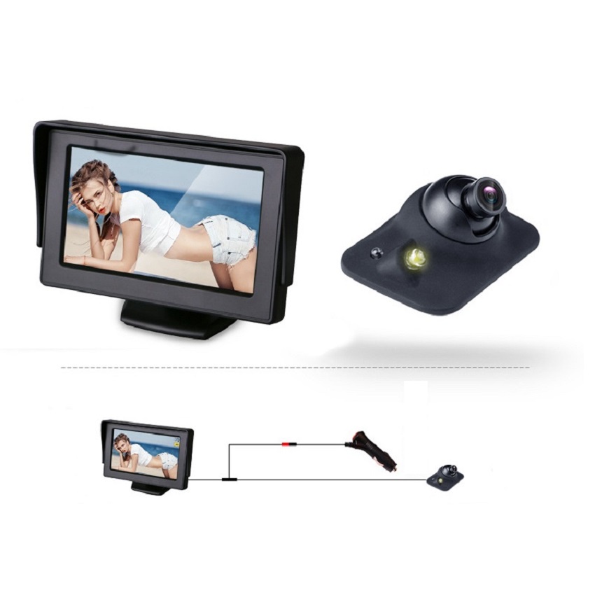 Camera Cặp Lề Ô Tô - ( Combo Màn Hình 4.3 LCD + Camera Căn Lề Không Cần Khoan Gương ) -LaKaDo