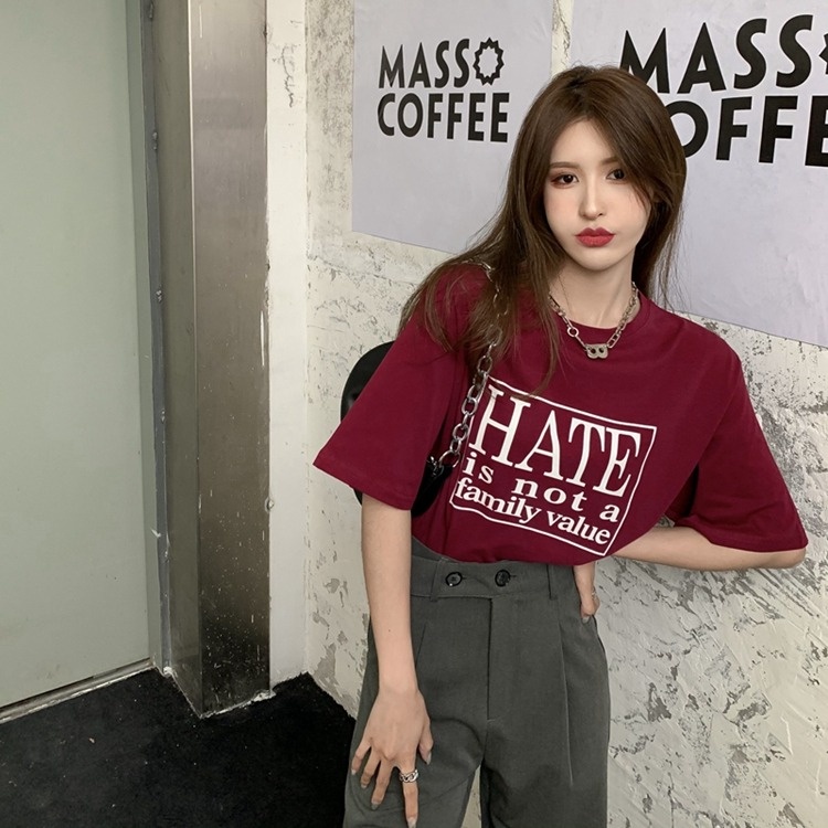 Áo thun XINLANYASHE ngắn tay dáng rộng in họa tiết thời trang Hàn Quốc cho nữ