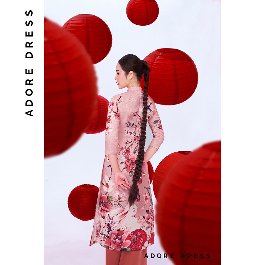 Áo dài Thỏ Ngọc Vọng Đào phối quần hồng đất 2AD1006 ADORE DRESS