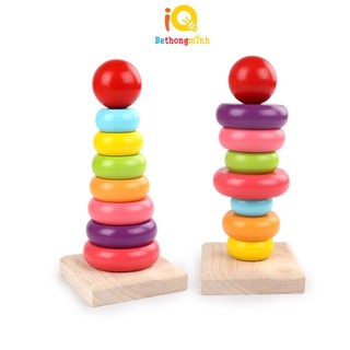 Đồ Chơi Xếp Hình BeThongMinh Tháp Cầu Vồng Bằng Gỗ Nhiều Màu Sắc Cho Bé Loại To Giáo Dục Montessori