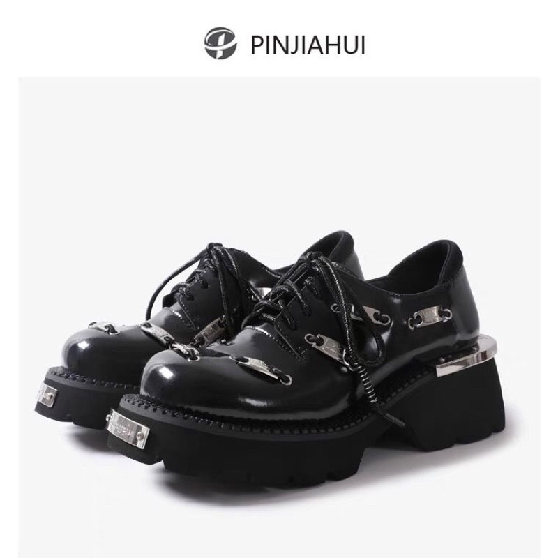 Giày da Derby chi tiết bảng tên sắt đế cao 5,5cm phong cách Punk Retro FOOTMADE