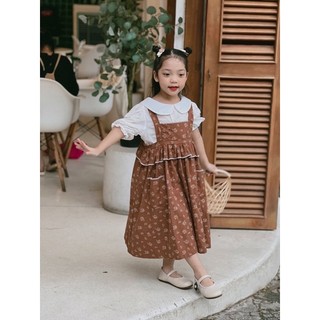 Set áo đầm cho bé Mick and Milk 1,2,3,4,5,6 Set đầm yếm bé gái chất đẹp màu nâu vintage