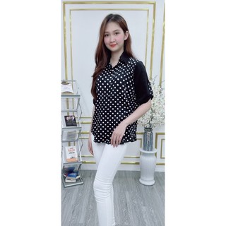 Áo sơ mi kiểu - sơ mi công sở - phối màu - lụa mango cao cấp - size lớn 90kg