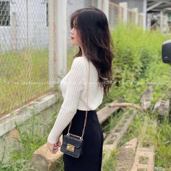 Áo len tay dài cài cúc giữa , áo dài tay ôm dáng chất len dày dặn PLA118