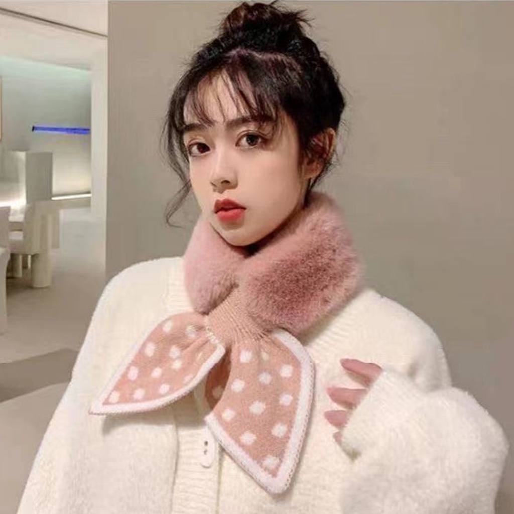 Khăn quàng cổ, khăn choàng cổ lông thỏ nhân tạo gắn họa tiết dễ thương cho bé trai bé gái từ 1 đến 12 tuổi