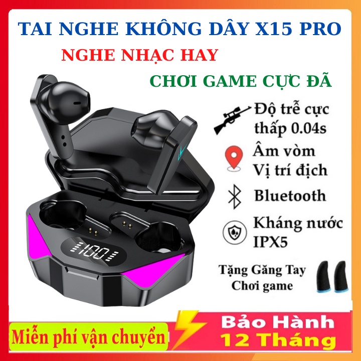 Tai Nghe Gaming X15 Bluetooth 5.1 Không Dây Giảm Tiếng Ồn Cảm Ứng Điều Khiển Vân Tay Âm Thanh Hifi 9D Bảo Hành 12 Tháng