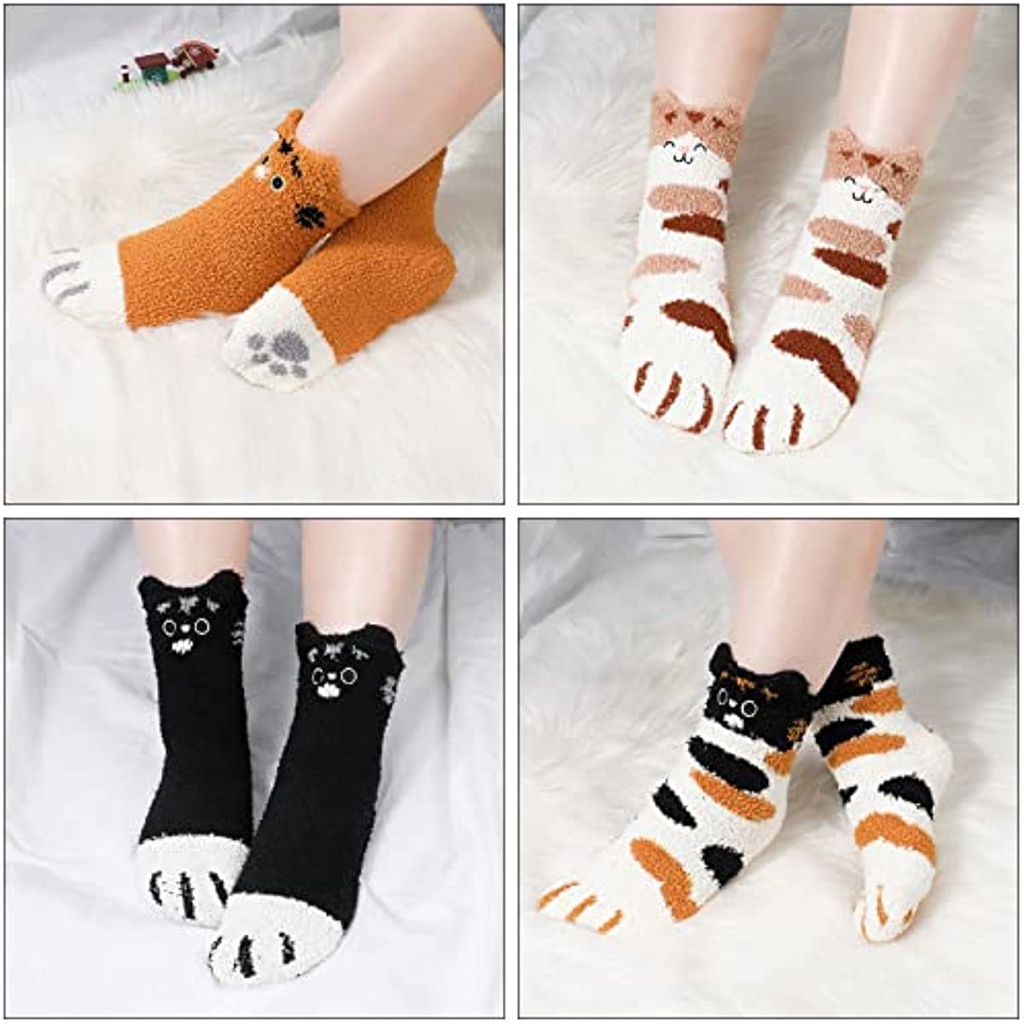 Đôi Vớ Dày Giữ Ấm Mùa Đông Thêu Hình Chân Mèo May Mắn Dễ Thương JP5