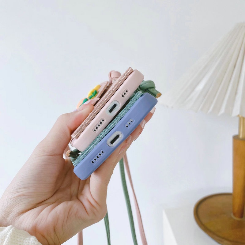 Ốp điện thoại túi gắn hoa có dây đeo OPPO Reno 8 8T 8Z 4G 5G 7 7Z 6 6Z 5 4 F11 Pro F9 F7 F5 2020 2021 2022 OPPOF11