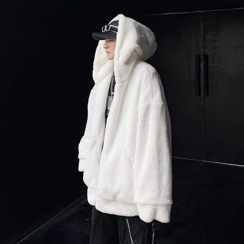 Áo Khoác Lông thỏ CÓ MŨ siêu ấm phong cách Hàn Quốc
