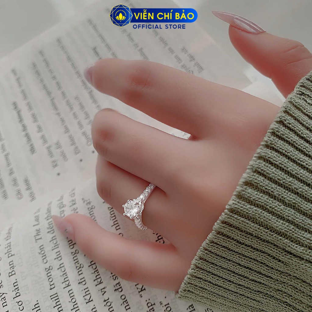Nhẫn bạc nữ đính đá viền trái tim chất liệu bạc 925 thời trang phụ kiện trang sức Viễn Chí Bảo N400329