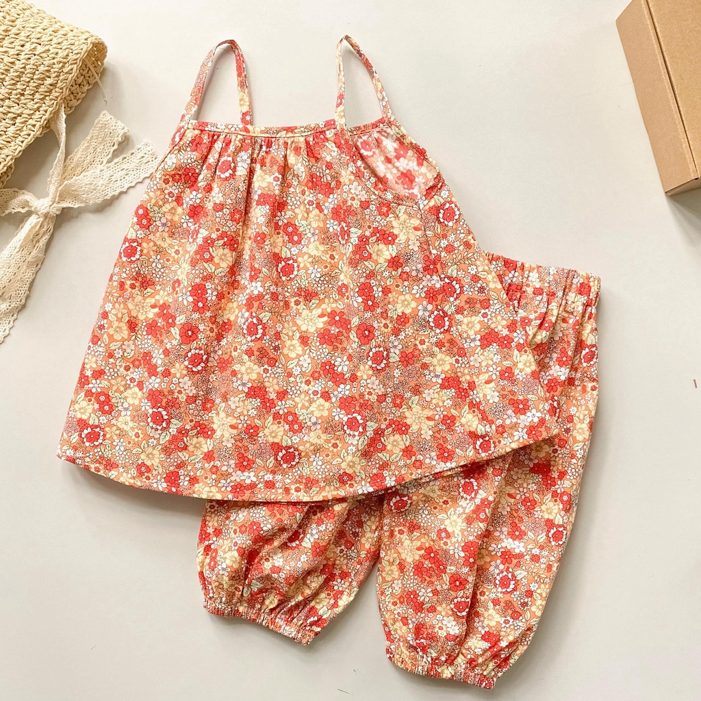 Set 3 bộ áo 2 dây cho bé gái kèm quần thụng mùa hè MINTSCLOSET Mint's Closet hoa nhí cho bé gái 1 2 3 4 tuổi - GA2097