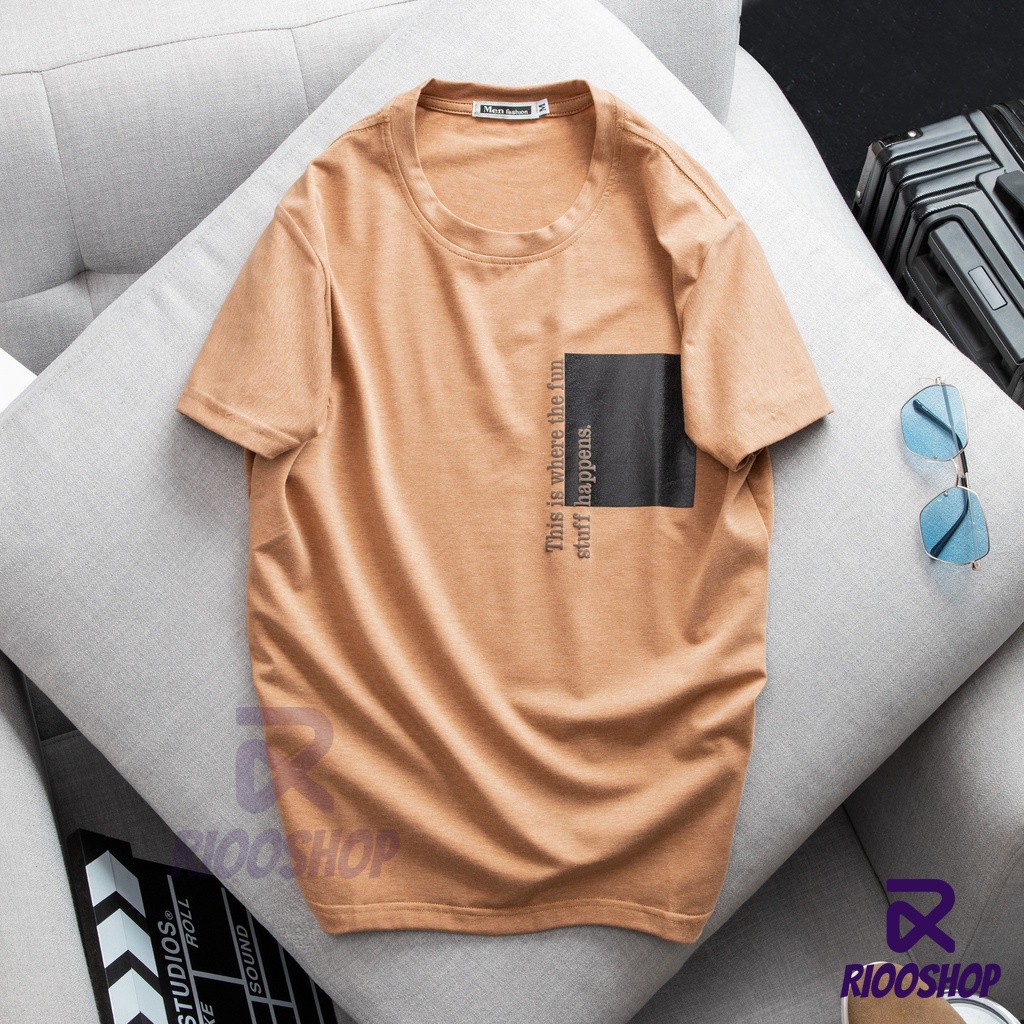 Áo thun nam cổ tròn cotton vnxk, áo phông nam ngắn tay cotton 100 màu xanh đen, xám xanh, nâu đẹp RIOOSHOP RTX096