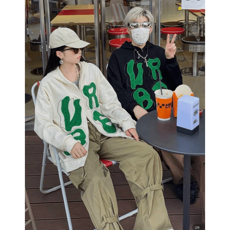 Áo Khoác Nỉ Nữ Tay Phồng In Chữ Nón 2 Lớp Có Dây Rút Thời Trang Siêu Hot NEW UNISEX