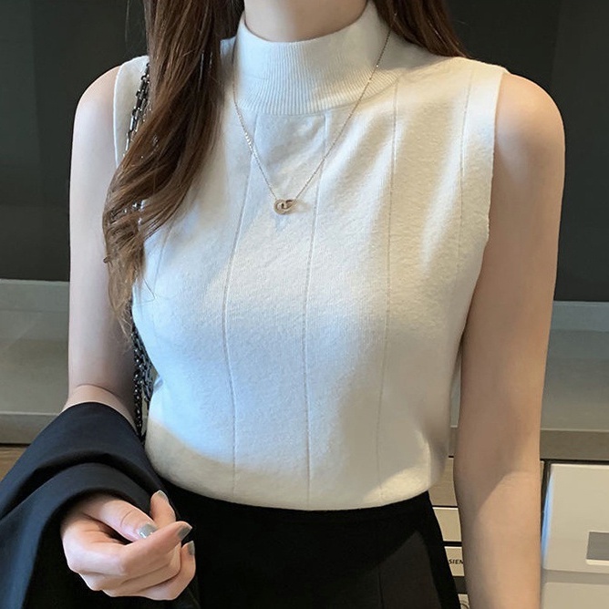 🍒🍒Áo len cổ lọ sát nách phong cách năng động, áo len tăm 3 phân [Hàng quảng Châu]