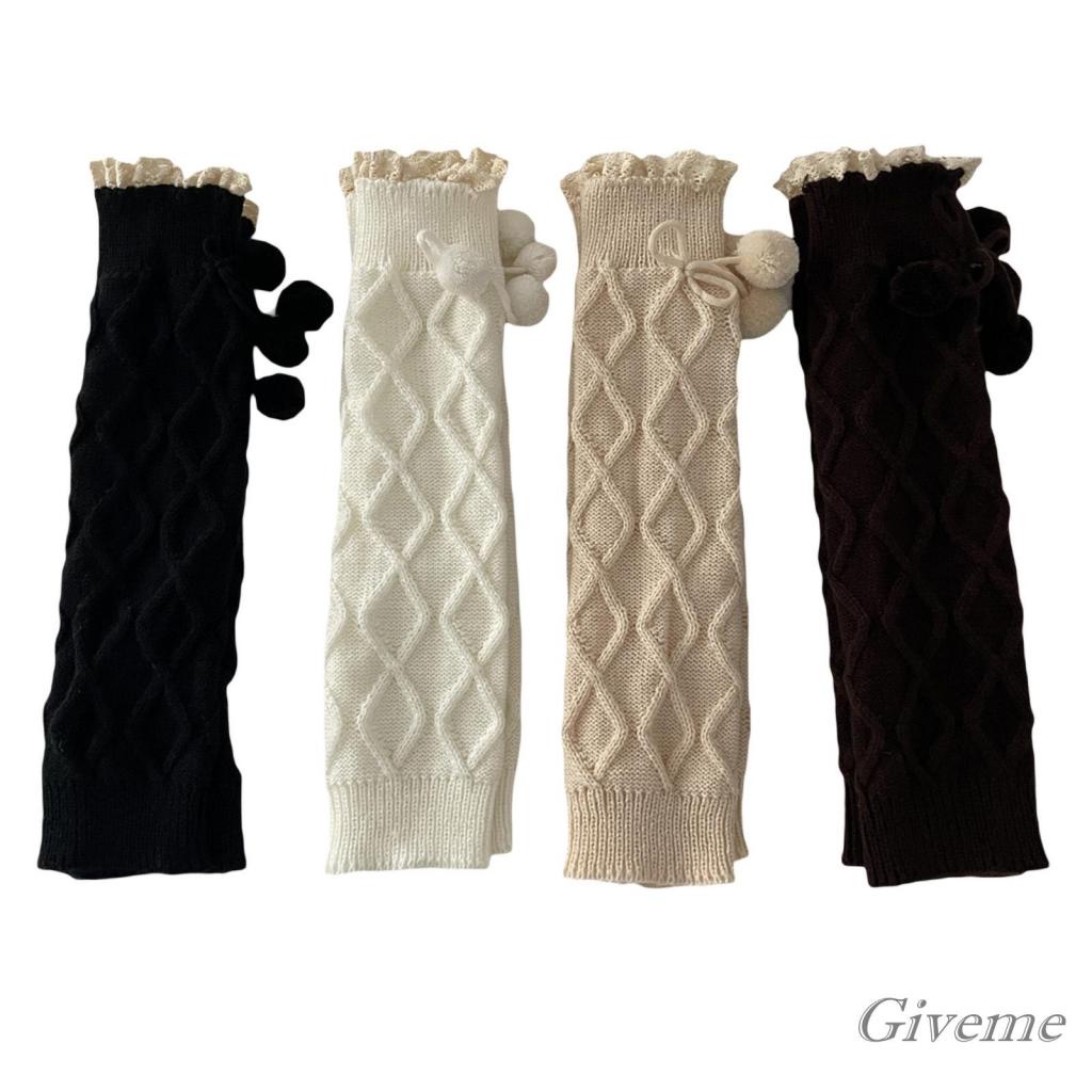 Vớ Ống Chân Dệt Kim Giữ Ấm Phối Ren Và Bóng Lông Thời Trang Đường Phố Cho Nữ