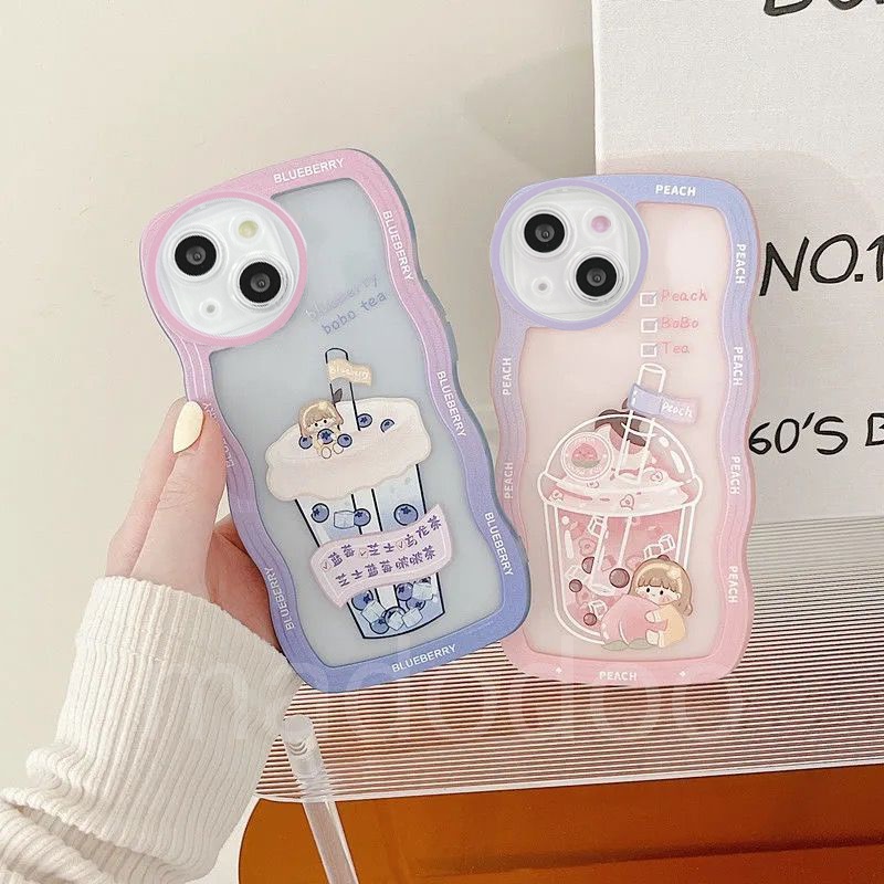 Soft Casing Samsung Galaxy A54 A34 A24 A14 A04 A12 A73 A53 A52 A52S A33 A32 A23 A72 A22 A13 4G 5G A03S A02S A11 A02 A03 A51 A50 A50S A30S A20 A30 A20S A10S A21S M12 M22 M32 M11 M02 Cute Wave Edge Cartoon Blueberry Peach ice Cream Milk Tea Girl  Case BW 19