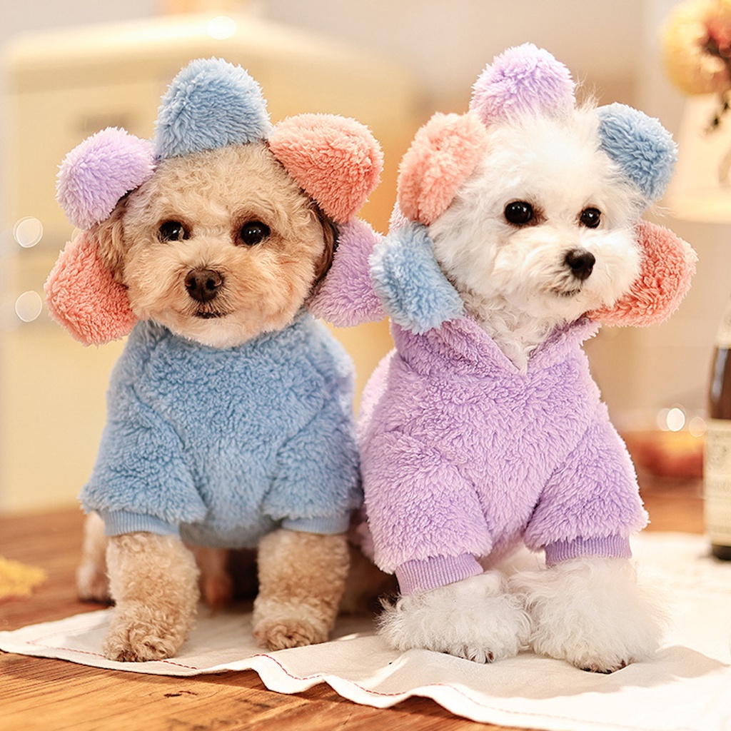 Áo Bông Có Nón Hình Bông Hoa Cho Chó Mèo, Áo Ấm Mùa Đông Cho Thú Cưng Chất Liệu Cao Cấp Hihapet