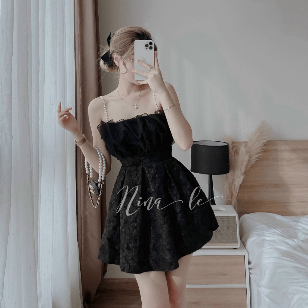 SALE ĐẬM | ĐẦM GẤM CÓ MÚT HAI DÂY DÁNG NGẮN XÒE SIÊU XINH MẶC ĐI TIỆC CHÁY PHỐ ĐỀU OK UP SHOP HHP