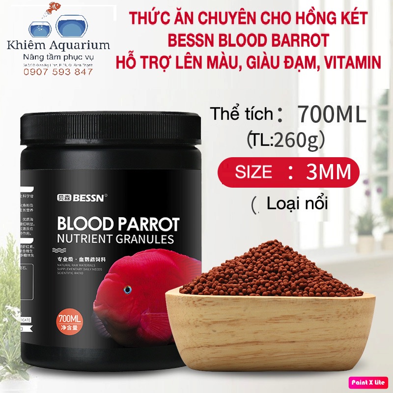 Cám Bessn Blood Barrot thức ăn hỗ trợ lên màu, giàu đạm và Vitamin cho cá hồng két, La Hán, Tai Tượng Châu Phi, Hổ, Rồng