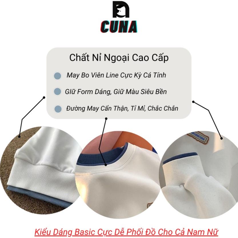 Áo Sweater CUNA Áo Sweater Nam Nữ Form Rộng Chất Cotton Nỉ Ngoại Hàng Xuất Cao Cấp Trơn Cổ Tròn Dài Tay sgenz.studio