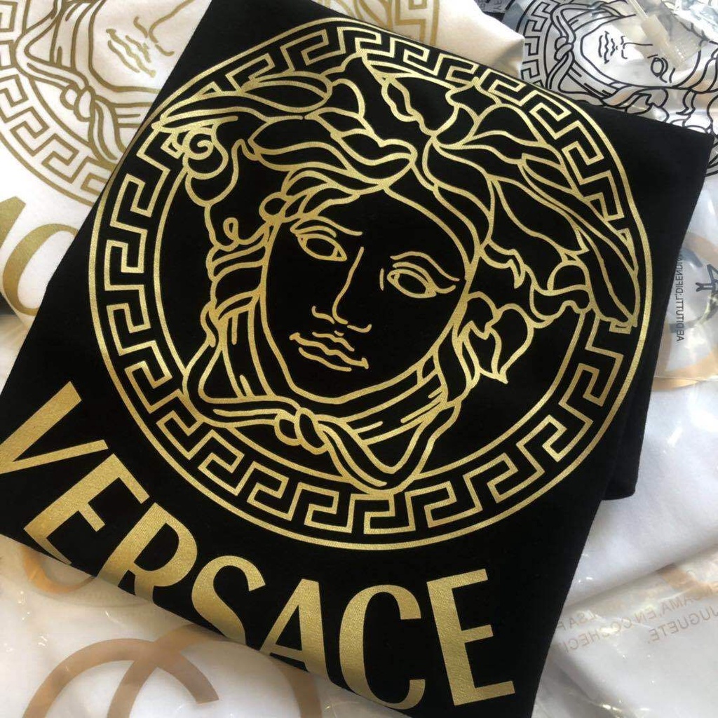 Áo Thun Cotton Cổ Tròn Ngắn Tay In Nhãn Versace / label / 2 Thời Trang Unisex