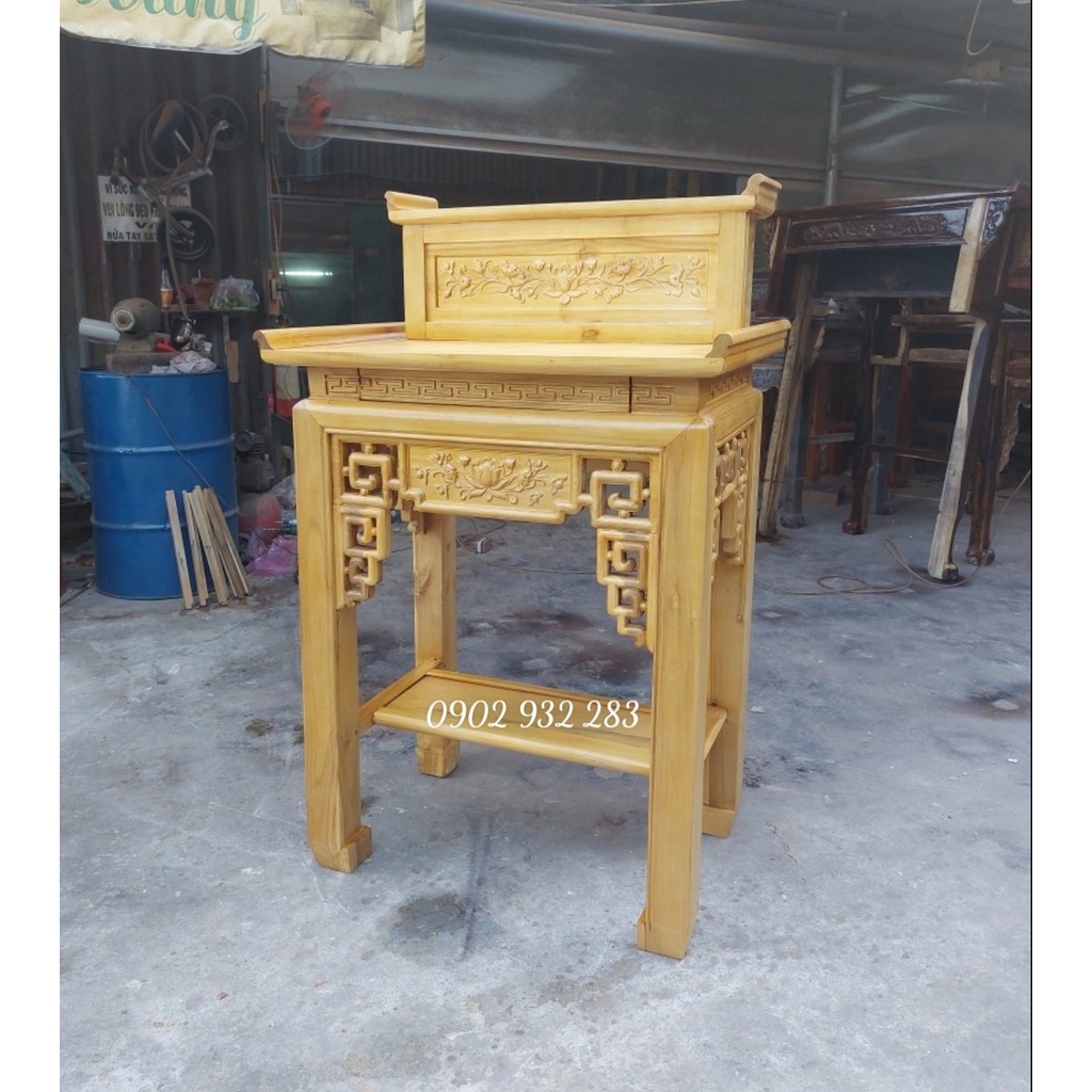 Bàn thờ 2 tầng mẫu triện sen chất liệu gỗ tràm 100% gỗ tự nhiên.