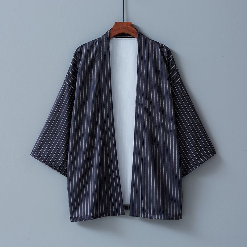 [made In hano] haori taoist Áo Khoác kimono Nhật Bản Kẻ Sọc Phong Cách retro Cho Cặp Đôi Dễ Phối Đồ 