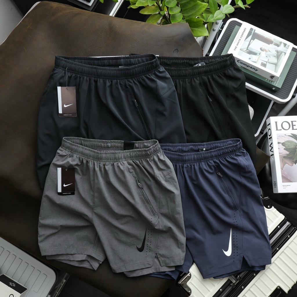 Quần short 2 lớp nam thể thao chạy bộ tập gym phom đẹp thoáng mát short 2 in 1 Nike chất xi thể thao 4 chiều